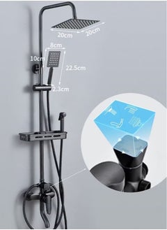 Beauenty Matte Black Exposed Shower System Triple Function Bathroom Shower Faucet 20cm Square Swivel Rainfall Shower Head with Handheld Adjustable Complete Set Tub Spout Wall Mount Tap Set  - Image 3