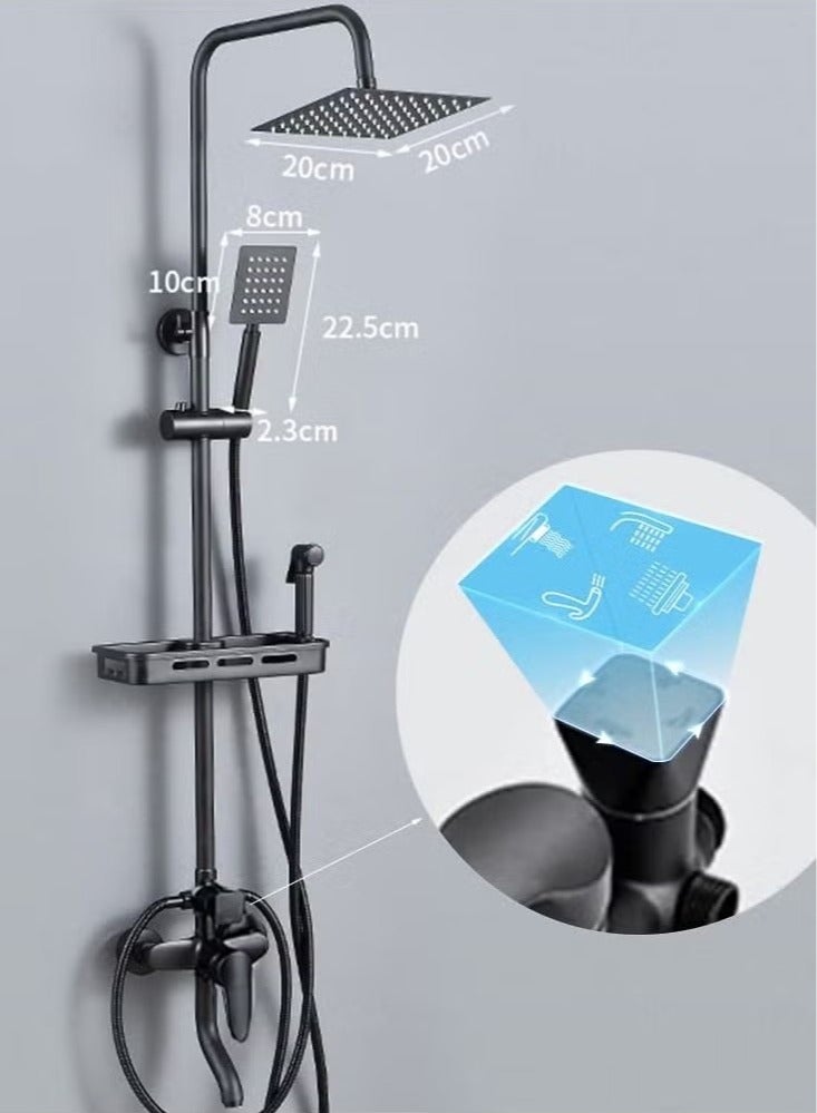 Beauenty Matte Black Exposed Shower System Triple Function Bathroom Shower Faucet 20cm Square Swivel Rainfall Shower Head with Handheld Adjustable Complete Set Tub Spout Wall Mount Tap Set - Image 3