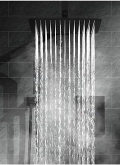Beauenty Matte Black Exposed Shower System Triple Function Bathroom Shower Faucet 20cm Square Swivel Rainfall Shower Head with Handheld Adjustable Complete Set Tub Spout Wall Mount Tap Set  - Image 4