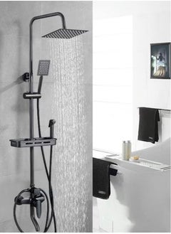 Beauenty Matte Black Exposed Shower System Triple Function Bathroom Shower Faucet 20cm Square Swivel Rainfall Shower Head with Handheld Adjustable Complete Set Tub Spout Wall Mount Tap Set  - Image 1