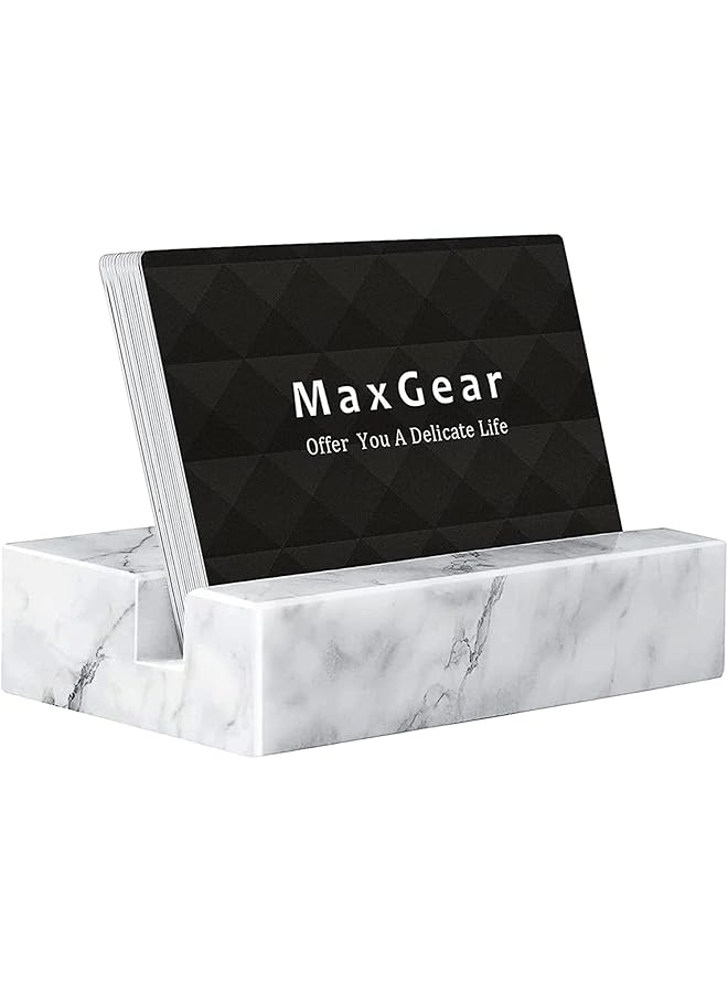 MaxGear Business Card Holder For Desk White Carrara Marble Card Display Stand Holders Holds Up To 50 Cards Elegant Desktop Organizer For Home And Office  - Image 1