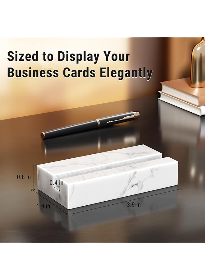 MaxGear Business Card Holder For Desk White Carrara Marble Card Display Stand Holders Holds Up To 50 Cards Elegant Desktop Organizer For Home And Office  - Image 4