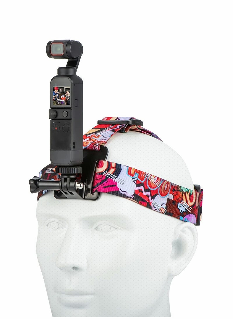 Excefore Action Camera Head Mount Strap, Adjustable Camera Head Mount Compatible with Pocket 2 / Action 2 / Hero 8/9 / 10, 2 in 1Action Camera Headband Accessories - Image 1