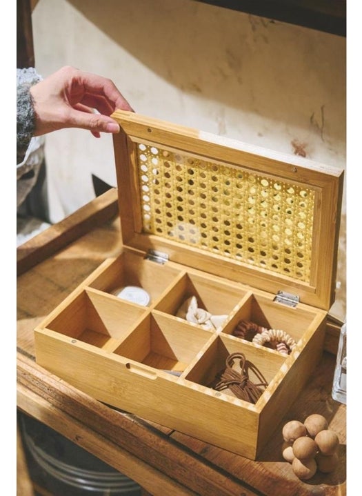 Hazeran Bamboo Tea Box 6 Compartments with Lid Herbal Tea Storage Container Brown - C/11 C1-1-289