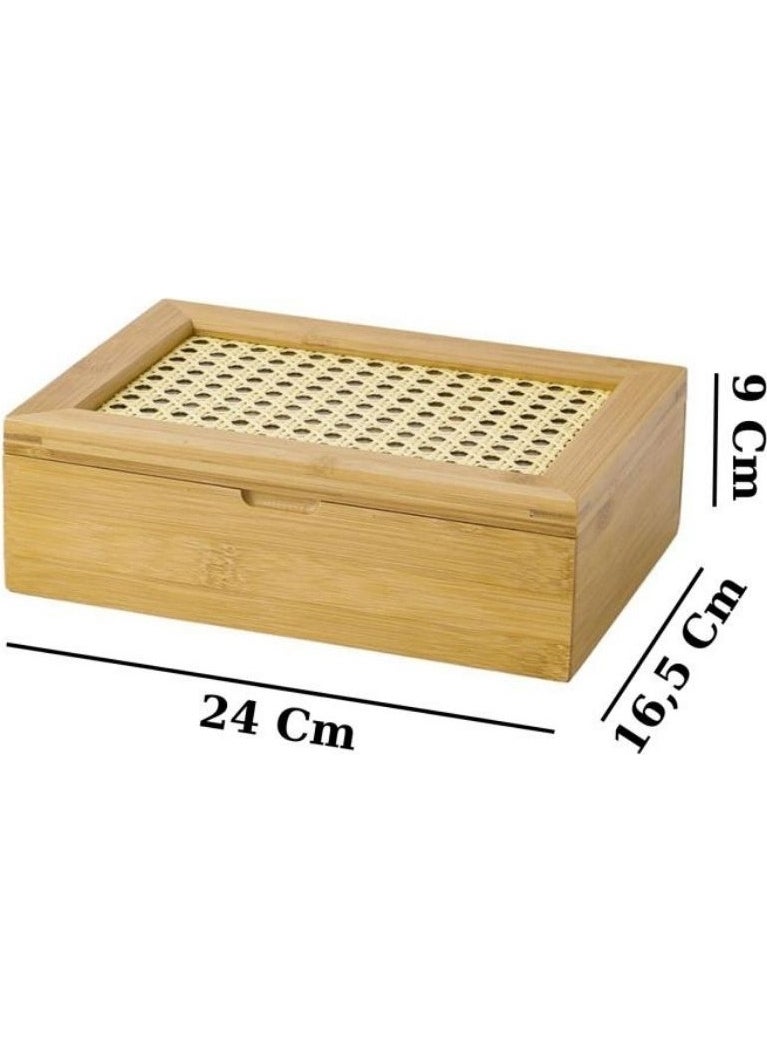 Digithome - Hazeran Bamboo Tea Box 6 Compartments with Lid Herbal Tea Storage Container Brown - C/11 C1-1-289 - Image 1
