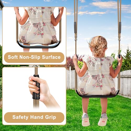 Dolibest NonSlip Swing Seat Plastic Tree Swing Seats for Kids with UShape Design Soft Rubber Grip Adjustable Rope 5780 2 Carabiners for Indoor Outdoor Backyard Playground Use Black - Image 5
