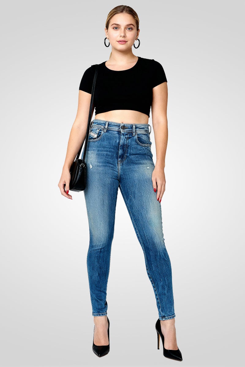 DIESEL Women Regular Fit Washed Stretchable Denim Jeans, Blue - Image 1