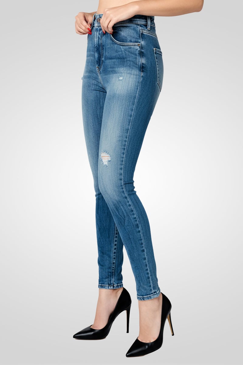 DIESEL Women Regular Fit Washed Stretchable Denim Jeans, Blue - Image 3