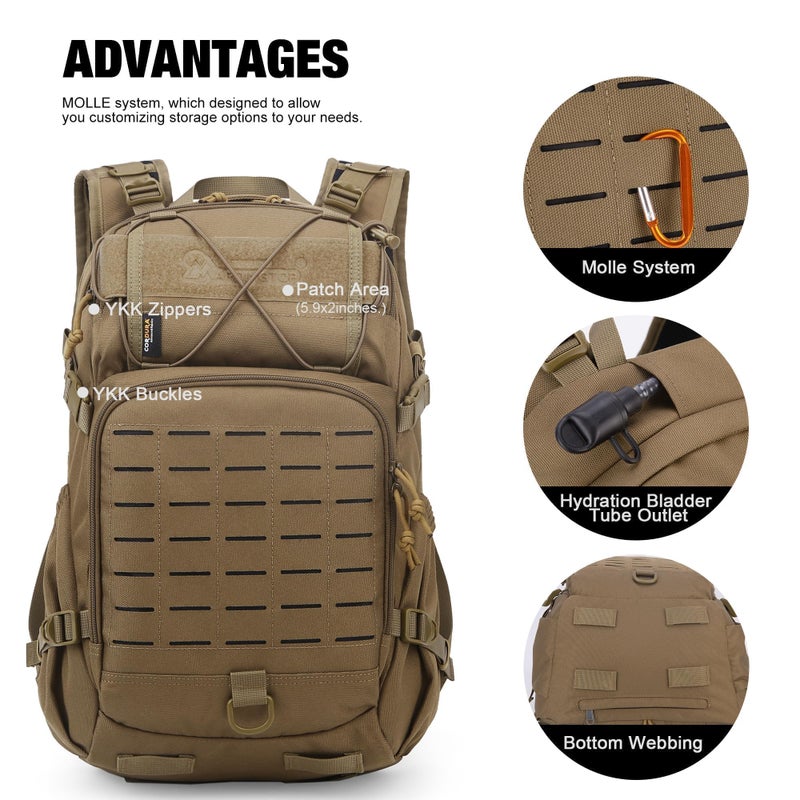 Mardingtop Small Military Tactical Backpack for Men,25L Molle Cordura Backpack for Hiking,Camping,Rucking - Image 3
