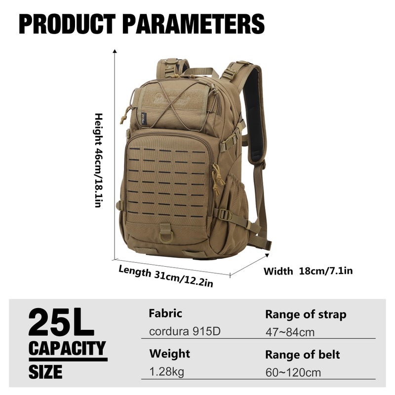 Mardingtop Small Military Tactical Backpack for Men,25L Molle Cordura Backpack for Hiking,Camping,Rucking - Image 2