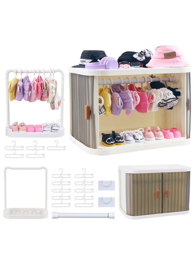 Walant Foldable Doll Wardrobe Closet Storage Box Compatible with Labubu Clothes with 15 Hangers & Rod - Stackable Organizer Cabinet for 15/17cm Doll Clothes with Dust-Resistant Cover and Display Shelf - Image 1