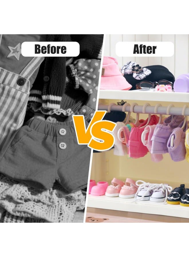 Walant Foldable Doll Wardrobe Closet Storage Box Compatible with Labubu Clothes with 15 Hangers & Rod - Stackable Organizer Cabinet for 15/17cm Doll Clothes with Dust-Resistant Cover and Display Shelf - Image 4