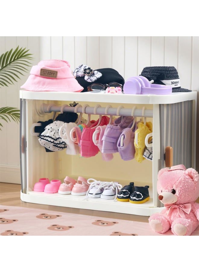 Walant Foldable Doll Wardrobe Closet Storage Box Compatible with Labubu Clothes with 15 Hangers & Rod - Stackable Organizer Cabinet for 15/17cm Doll Clothes with Dust-Resistant Cover and Display Shelf - Image 2