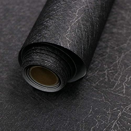 Abyssaly Black Silk Wallpaper Peel and Stick 15.7" X 984.2" Embossed Self Adhesive Black Contact Paper Removable Kitchen Vinyl Textured Wall Paper Cabinet Furniture Shelf Liner - Image 1