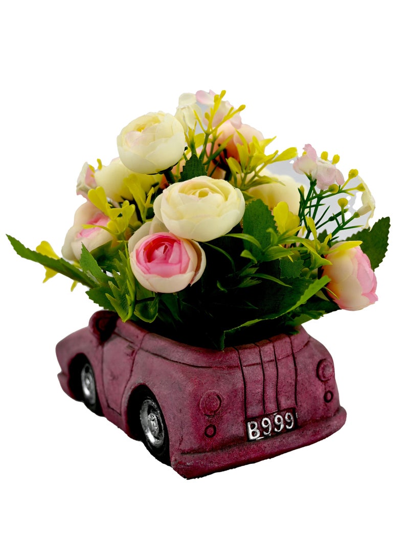 أفكار تزيين الصيف ، سيارة سيراميك مع زهور ، سيراميك أنتيك لديكور طاولة القهوة ، تحف زهرية صغيرة للديكور ، سيارة زهور ، سيارة سيراميك ثلاثية الأبعاد مصنوعة يدويًا مع زهور اصطناعية للزينة - Image 3