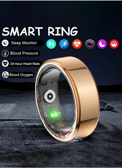 Smart Ring Fitness Tracker for Men Women, Health Sleep Heart Rate Blood Oxygen Tracker Smart Ring ，IP67 Waterpro of Bluetooth Tracker Rings ( Gold-18.9mm)