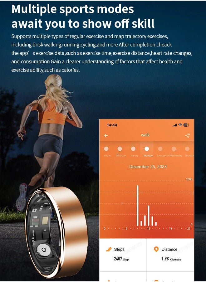 Smart Ring Fitness Tracker for Men Women, Health Sleep Heart Rate Blood Oxygen Tracker Smart Ring ，IP67 Waterpro of Bluetooth Tracker Rings ( Gold-18.9mm)
