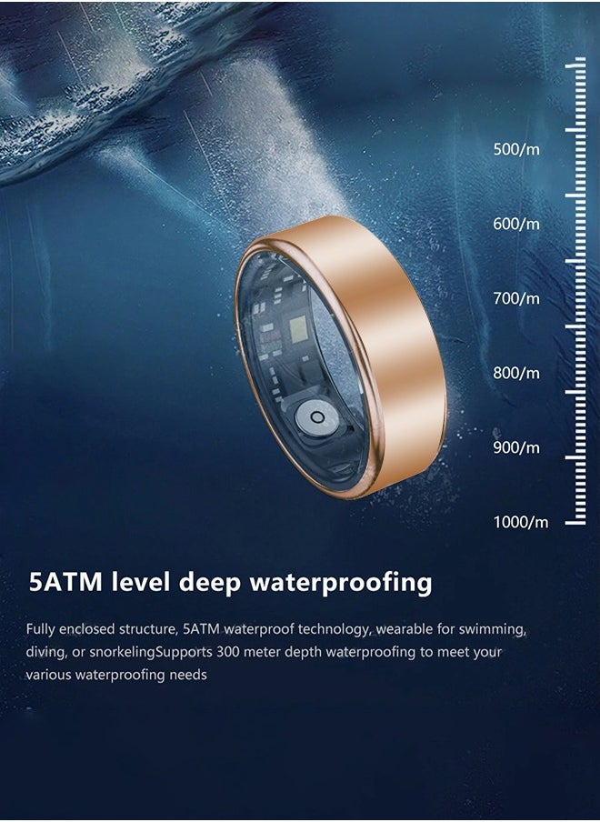 Smart Ring Fitness Tracker for Men Women, Health Sleep Heart Rate Blood Oxygen Tracker Smart Ring ，IP67 Waterpro of Bluetooth Tracker Rings ( Gold-18.9mm)