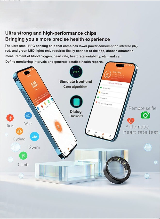 Smart Ring Fitness Tracker for Men Women, Health Sleep Heart Rate Blood Oxygen Tracker Smart Ring ，IP67 Waterpro of Bluetooth Tracker Rings ( Gold-18.9mm)