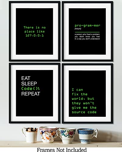 Govivo Office Decor - Computer Science Art - Set of 4 Geek Wall Art - Fun Gift For ICT Teacher, Student, Coding Nerd, Computer Programmer, Dad - 8x10 unframed print - Image 3