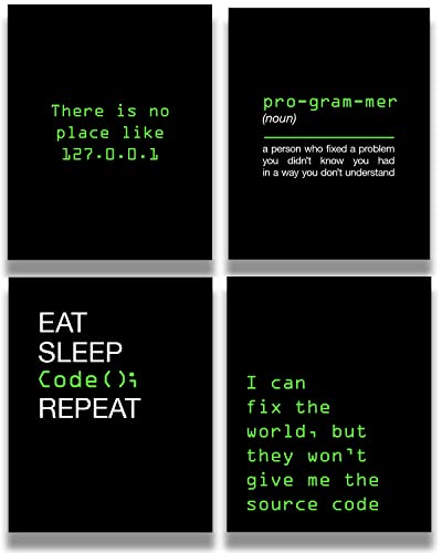 Govivo Office Decor - Computer Science Art - Set of 4 Geek Wall Art - Fun Gift For ICT Teacher, Student, Coding Nerd, Computer Programmer, Dad - 8x10 unframed print - Image 5