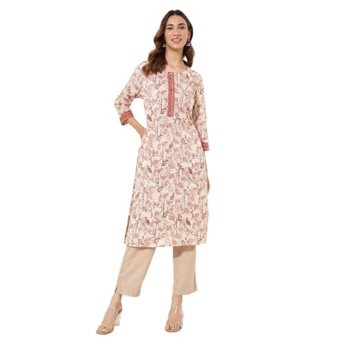 Fabindia Peach Cotton Hand Block Printed Long Kurta - Image 1