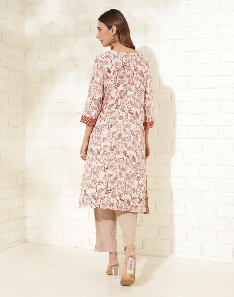 Fabindia Peach Cotton Hand Block Printed Long Kurta - Image 4