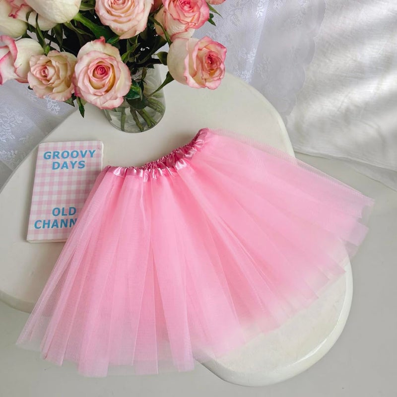 BGFKS Girls 3 Layered Tulle Tutu Skirt with Lining,Princess Ballet Dance Dress for Girls. Pink - Image 2