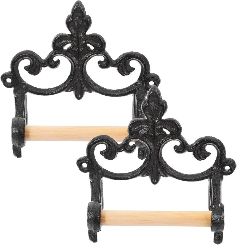 Vintage Iron Toilet Paper Holder and Wall-Mount Paper Towel Rack, 2Pcs Rustic Farmhouse Bathroom Sundries Holder with Cast Iron Construction for Wall Installation - Image 1
