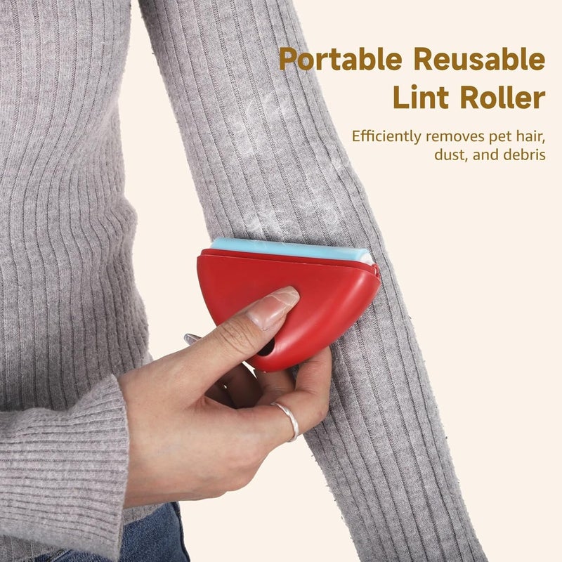Portable 6-Piece Triangle Lint Roller Kit, Washable Hair Remover with Dust Covers for Clothes, Bedding, Sofa, Car Interior & More - Image 2