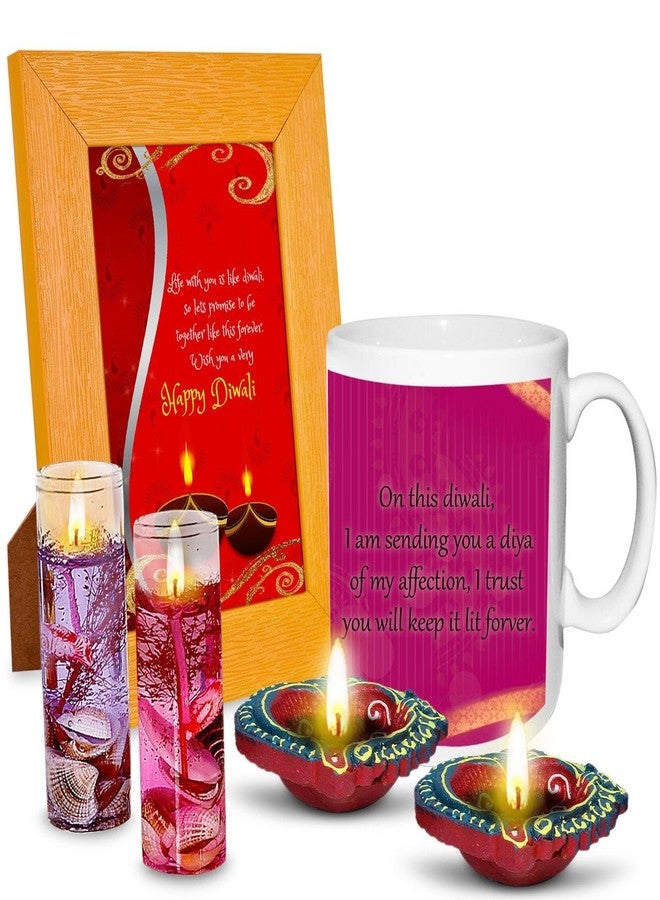 Alwaysgift Happy Diwali 2 Diyas, Jelly Candles, Quotation Photo Frame & Mug Combo Set - Image 1