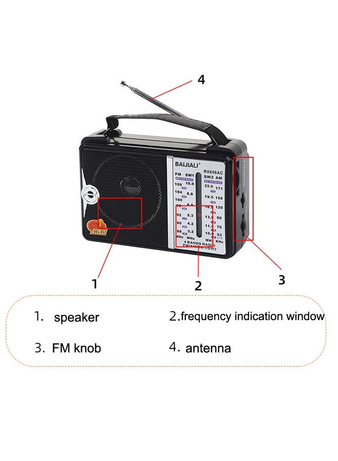 BAIJIALI  RX606AC Retro Full Band Radio Large Sound Volume Wireless Bluetooth Audio Player(Black) - Image 2