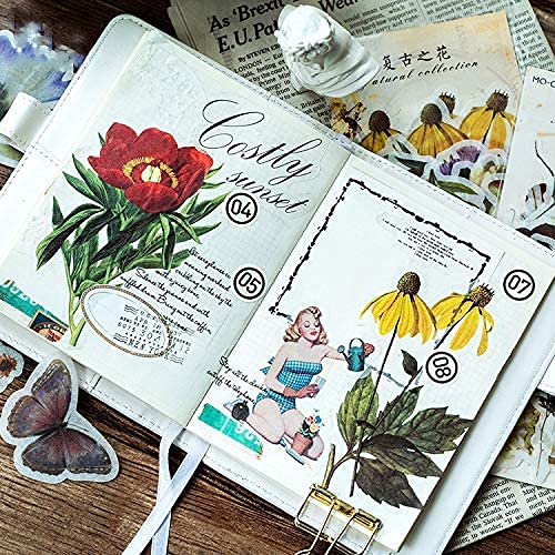 Doraking DIY Decorative Vintage Flowers Plants Set - 60pcs Laptop & Scrapbook Stickers, Friendly to Kids - Image 3