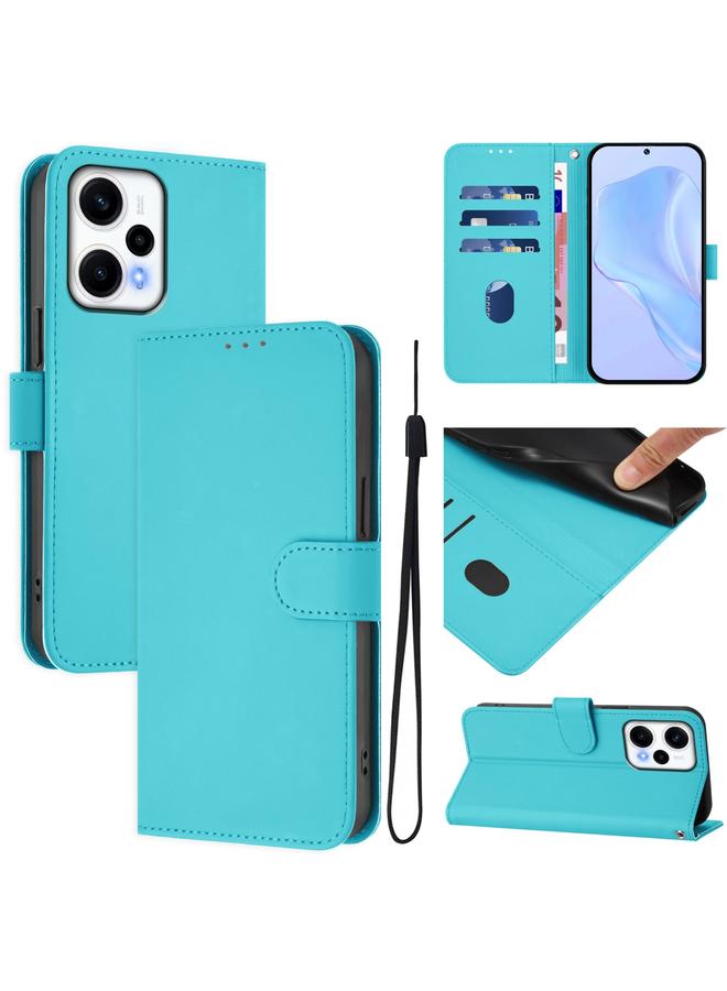The Bros Case For Xiaomi Poco F5 Skin Feel Solid Color Leather Phone Case with Lanyard