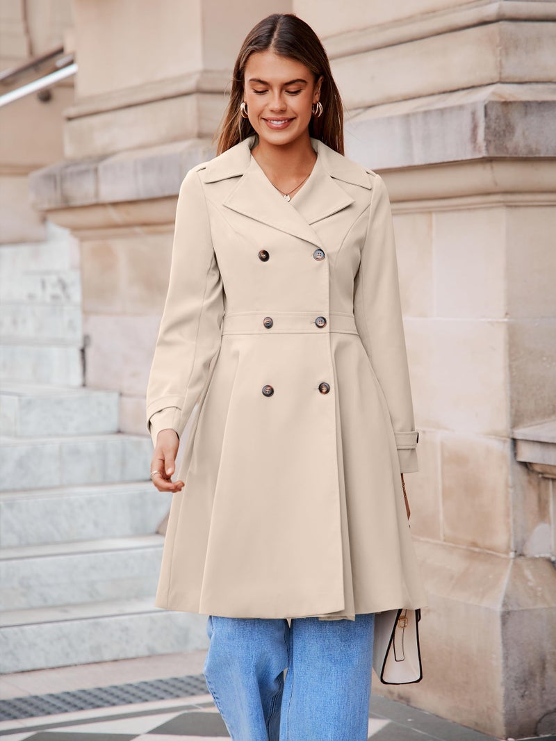 Simplee Womens Trench Coat Double-Breasted Long Dressy Overcoat Windbreaker Classic Lapel Fall Outerwear (Beige Gray M) - Image 4