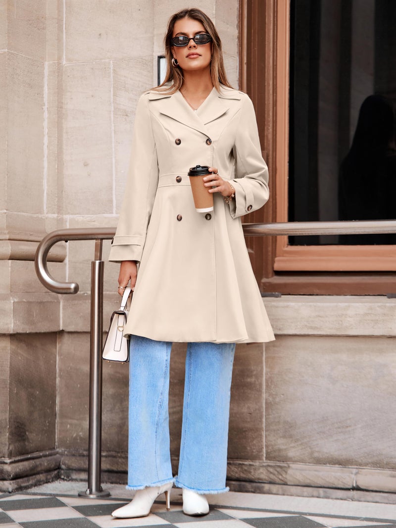 Simplee Womens Trench Coat Double-Breasted Long Dressy Overcoat Windbreaker Classic Lapel Fall Outerwear (Beige Gray M) - Image 5