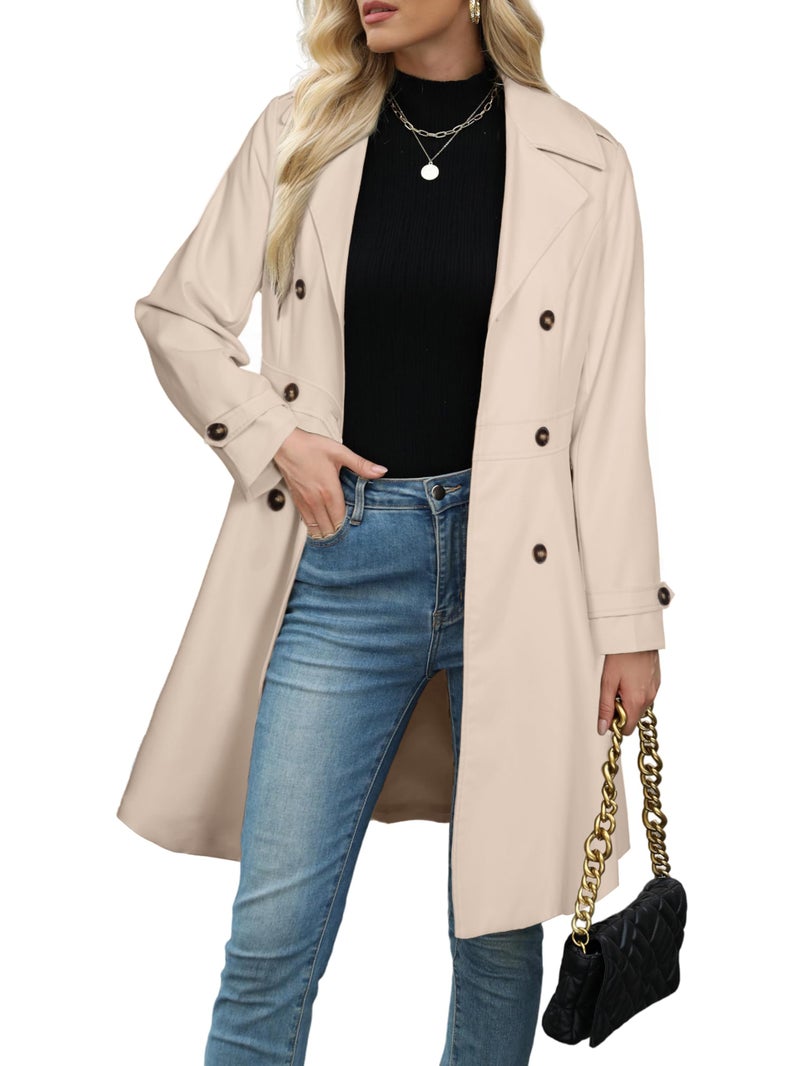 Simplee Womens Trench Coat Double-Breasted Long Dressy Overcoat Windbreaker Classic Lapel Fall Outerwear (Beige Gray M) - Image 1