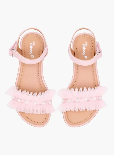 Little Missy Girls Ruffle Detail Strap Sandals with Hook and Loop Closure