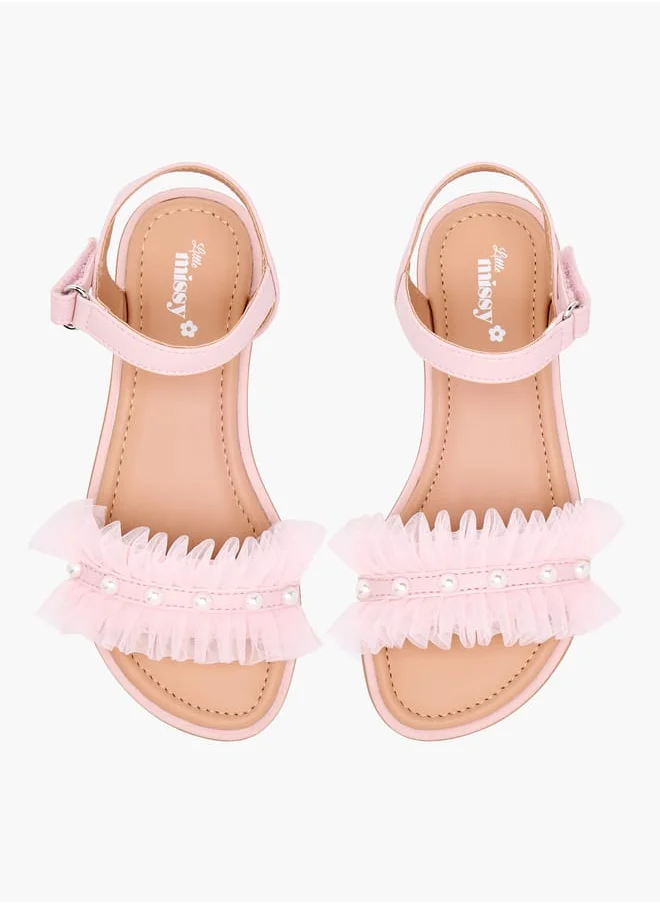 Little Missy Girls Ruffle Detail Strap Sandals with Hook and Loop Closure Ramadan Collection