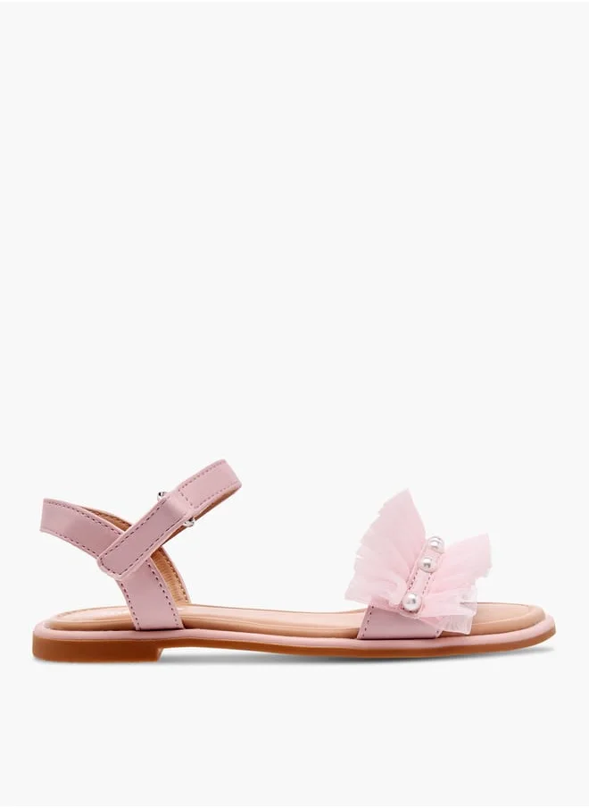 Little Missy Girls Ruffle Detail Strap Sandals with Hook and Loop Closure Ramadan Collection