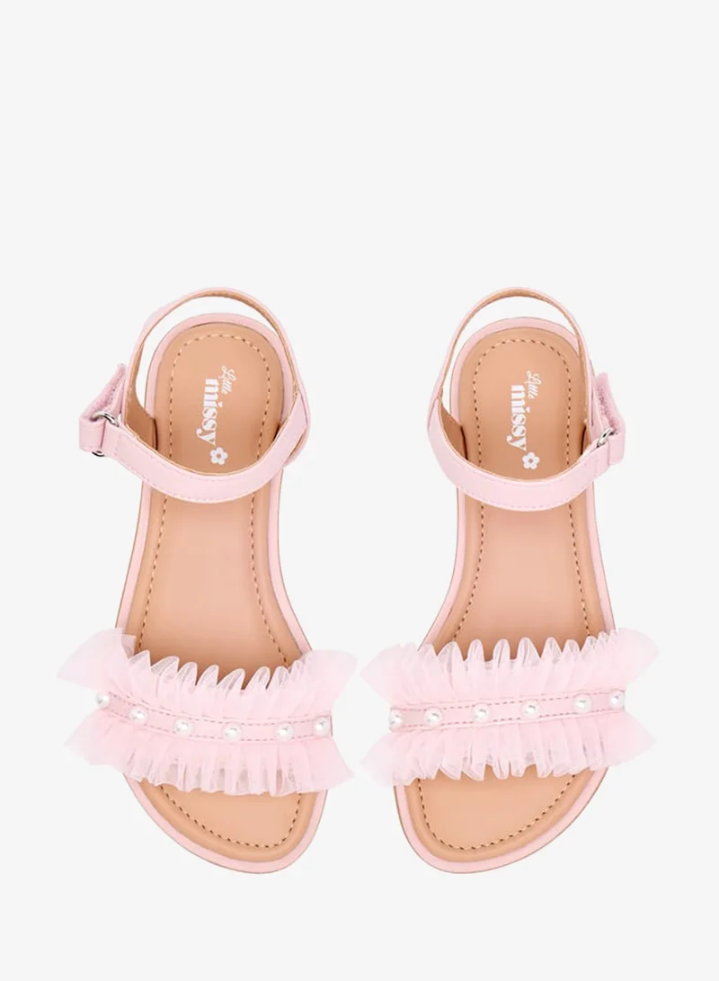 Little Missy PINK Girls Ruffle Detail Strap Sandals with Hook and Loop Closure Ramadan Collection for Women | Best Price UAE