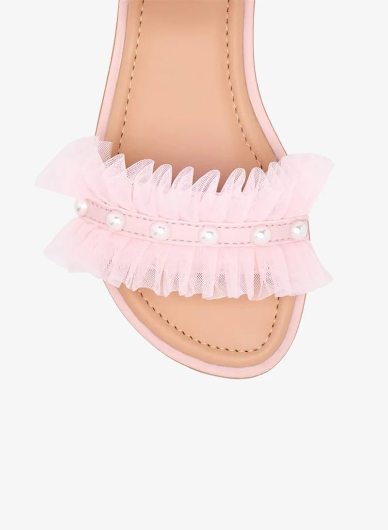 Little Missy PINK Girls Ruffle Detail Strap Sandals with Hook and Loop Closure Ramadan Collection for Women | Best Price UAE