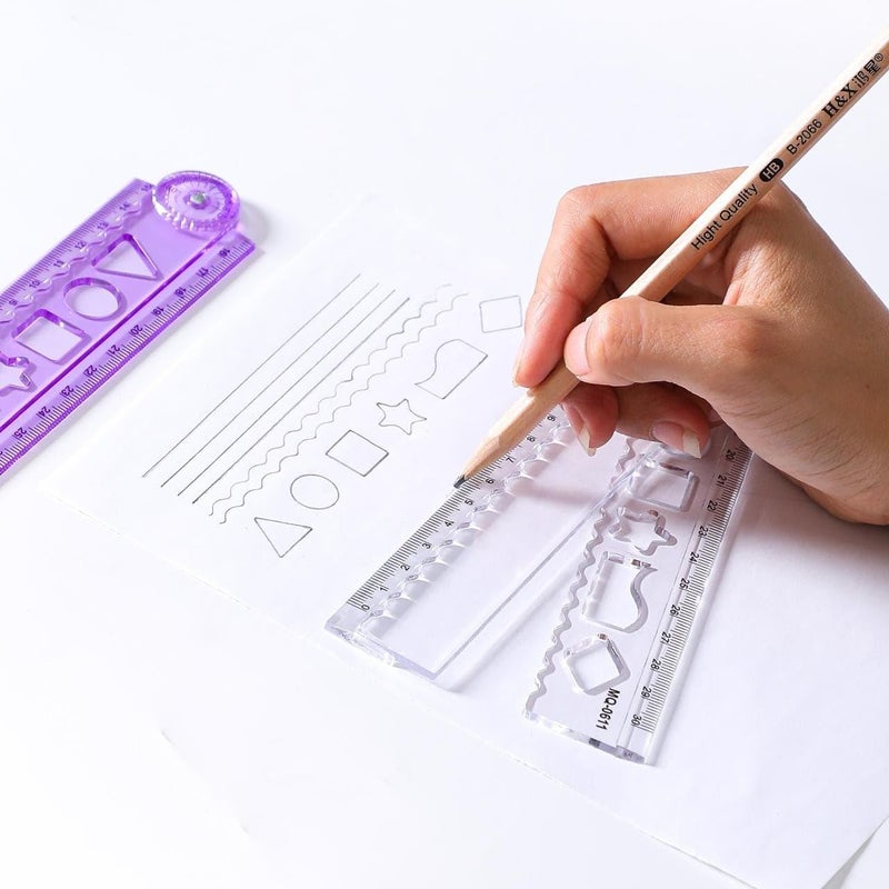 Skoolster transparent Folding Scale, pack of 3, multifunctional & measurement rule/scale with stencils for boys & girls (Random color) - Image 3