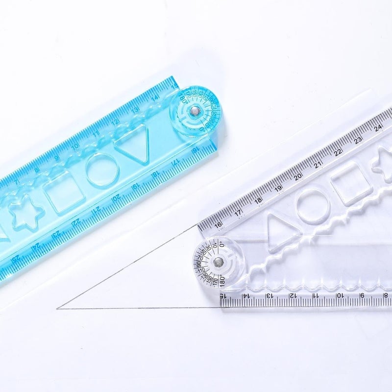 Skoolster transparent Folding Scale, pack of 3, multifunctional & measurement rule/scale with stencils for boys & girls (Random color) - Image 2