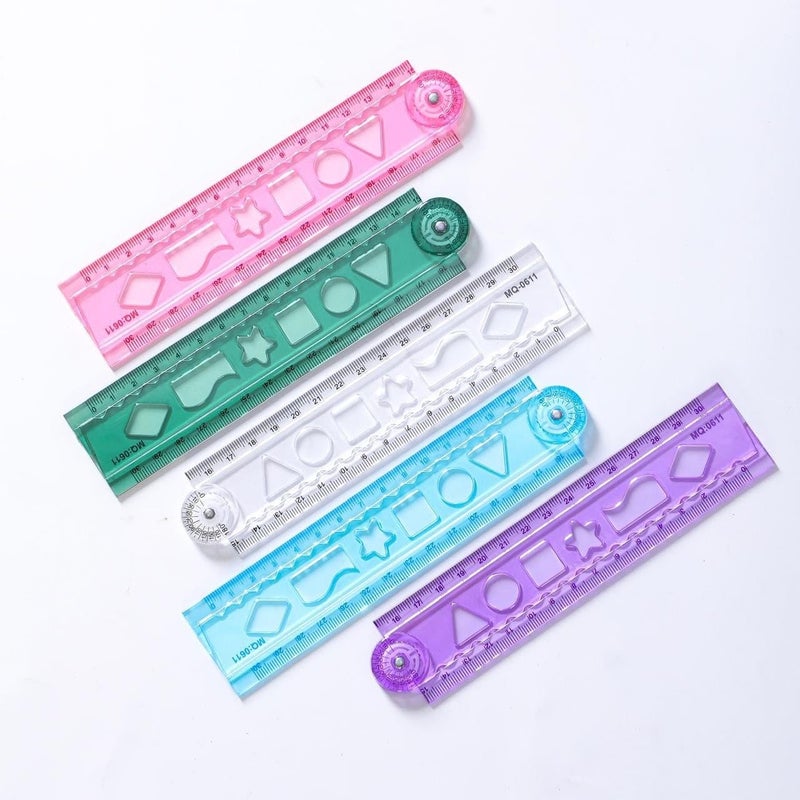 Skoolster transparent Folding Scale, pack of 3, multifunctional & measurement rule/scale with stencils for boys & girls (Random color) - Image 1