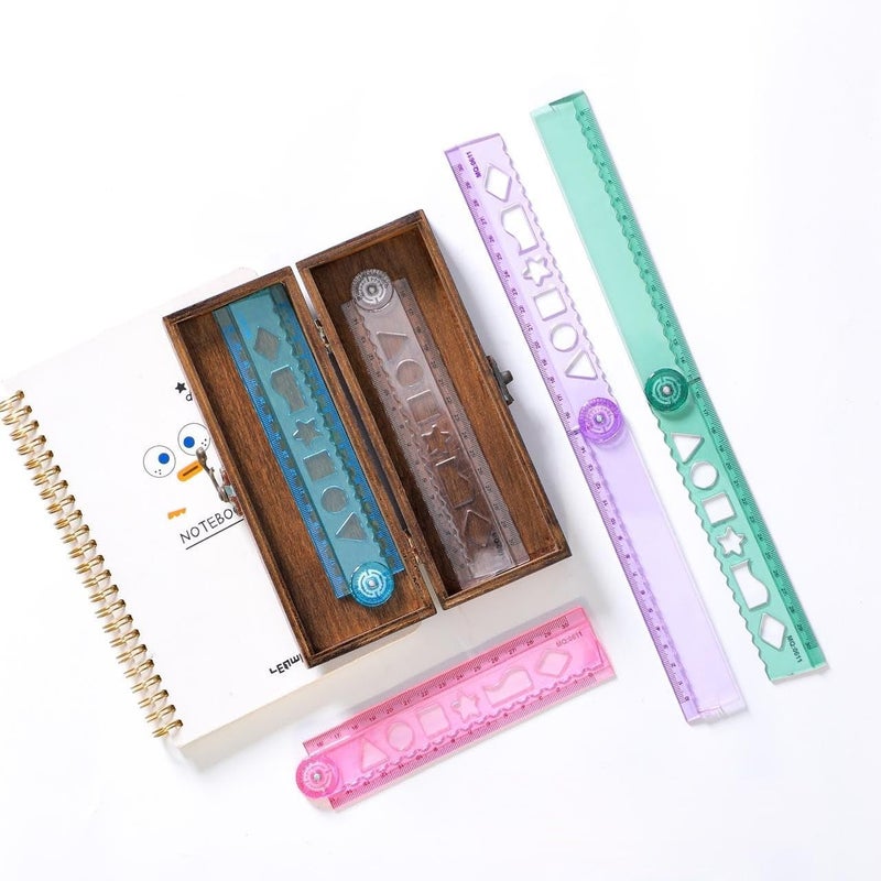 Skoolster transparent Folding Scale, pack of 3, multifunctional & measurement rule/scale with stencils for boys & girls (Random color) - Image 5