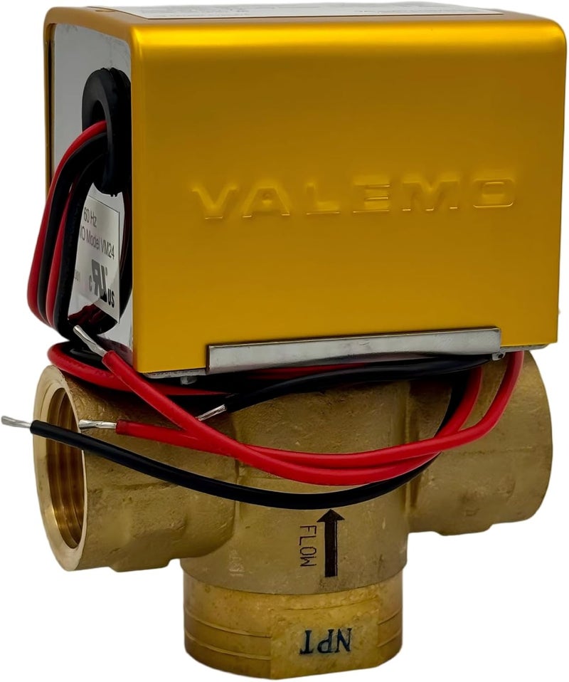 Valemo V3427-A1S Motorized Zone Valve, 3-way, 1" Threaded NPT, Normally Closed, 24 VAC with End Switch - Image 2