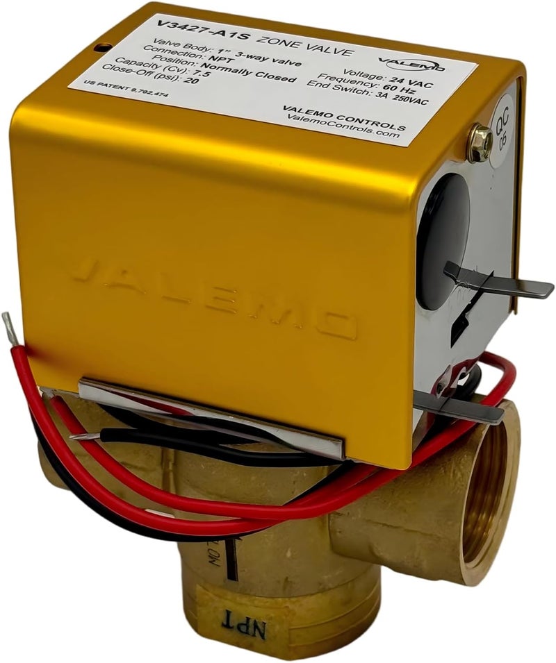 Valemo V3427-A1S Motorized Zone Valve, 3-way, 1" Threaded NPT, Normally Closed, 24 VAC with End Switch - Image 4