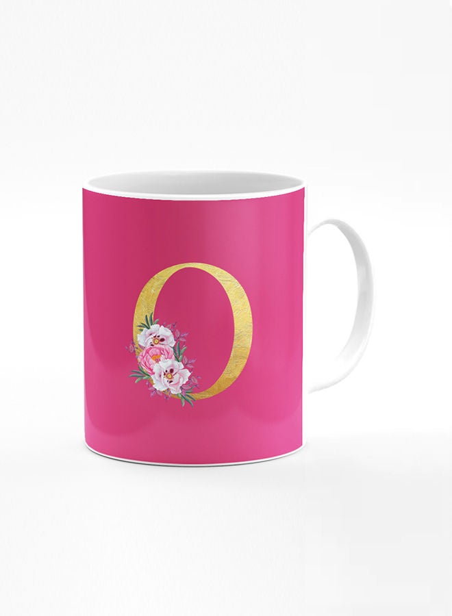 Stylizedd Stylizedd Designer Printed Coffee Mug 11oz Ceramic Personalised Gift Mugs Cup -Custom Monogram Initial Letter Floral Pattern Alphabet - O ( Dark Pink Rose ) - Image 1