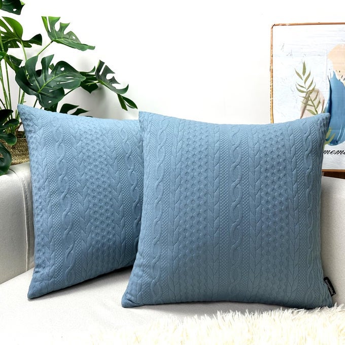 THROW PILLOW COVERS PACK OF 2 SUPER SOFT ELEGANT MODERN 3D EMBOSSED PATTERNED LIGHT BLUE CUSHION COVERS DECORATIVE STRETCHY PILLOW CASES FOR SOFA BED FLOOR 22 X 22 INCHGREY BLUE